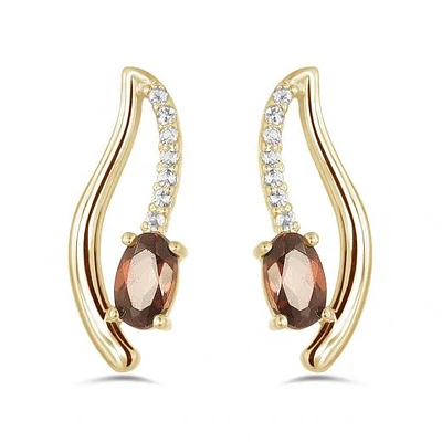 10K Yellow Gold Garnet & White Topaz Earrings