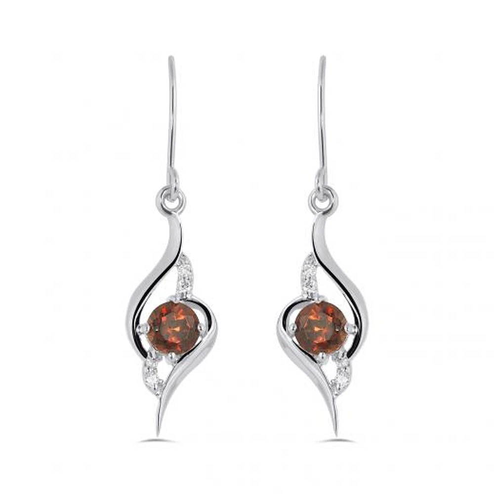 10K White Gold Garnet & Diamond Earrings