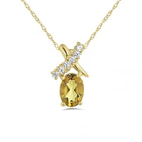 10K Yellow Gold Citrine & White Topaz Pendant with Chain