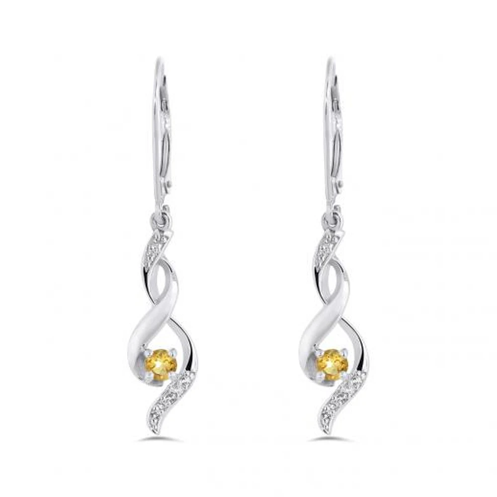 10K White Gold Citrine & White Topaz Earrings