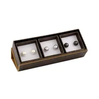 Sterling Silver 9-9.5mm White, Grey & Black Freshwater Pearl Earring Set