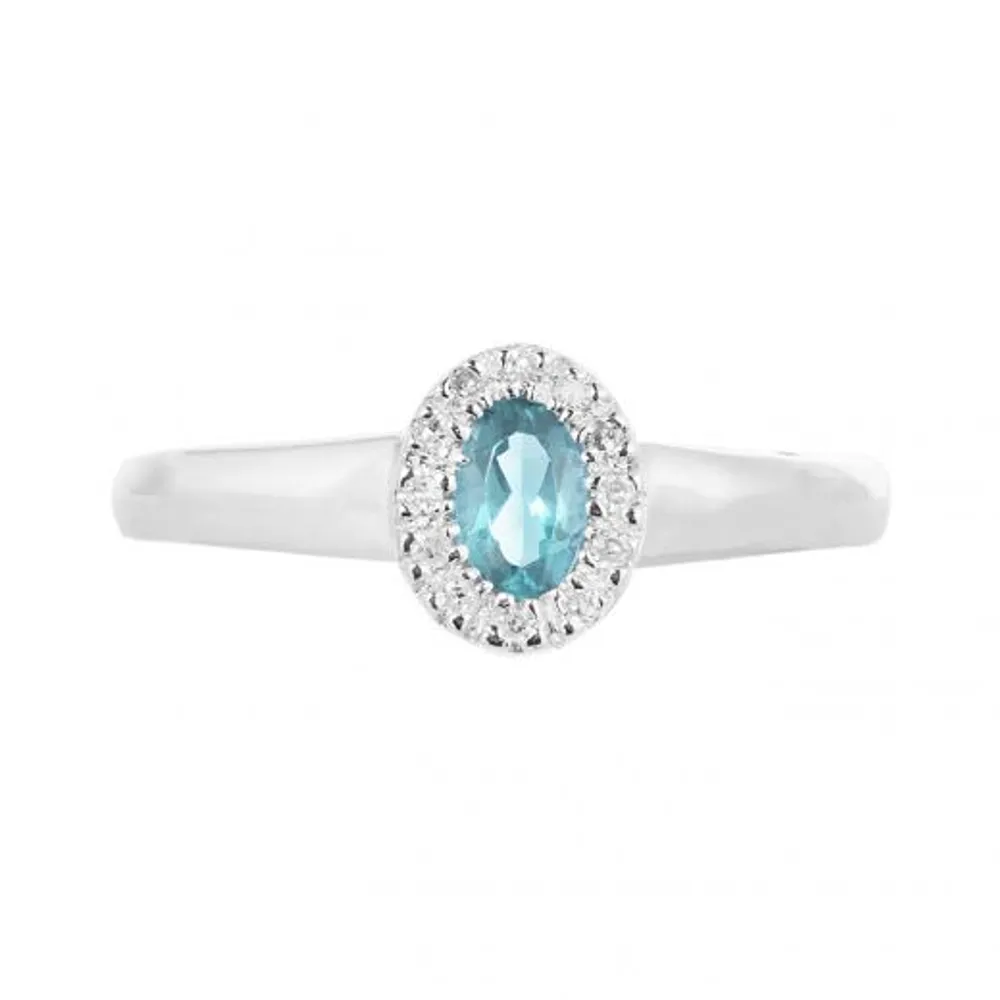 10K White Gold 0.05CTW Diamond and Blue Topaz Halo Ring