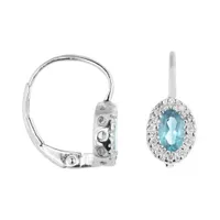 10K White Gold Blue Topaz and 0.10CTW Diamond Earrings