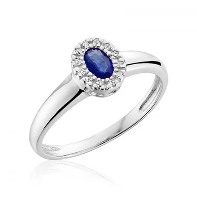 10K White Gold 0.05CTW Diamond and Sapphire Halo Ring