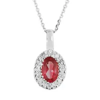 10K White Gold 0.05CTW Diamond and Ruby Halo Pendant