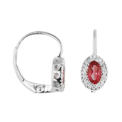 10K White Gold 0.10CTW Diamond and Ruby Halo Earrings