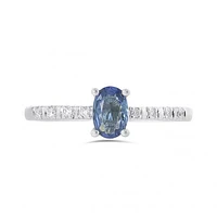 10K White Gold Sapphire & 0.06CTW Diamond Ring