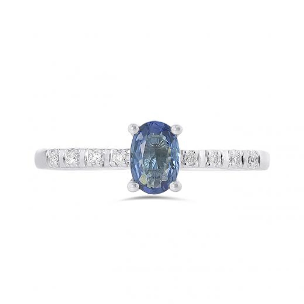 10K White Gold Sapphire & 0.06CTW Diamond Ring