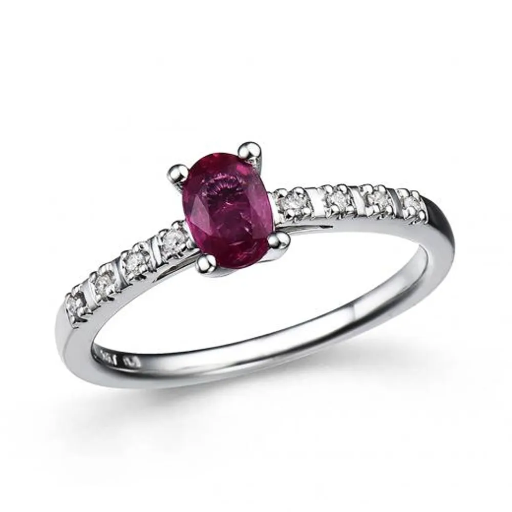 10K White Gold Ruby & Diamond Ring