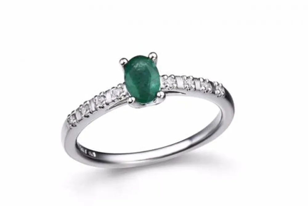 10K White Gold Emerald and Diamond Ring