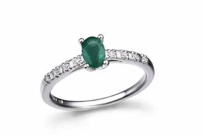 10K White Gold Emerald and Diamond Ring