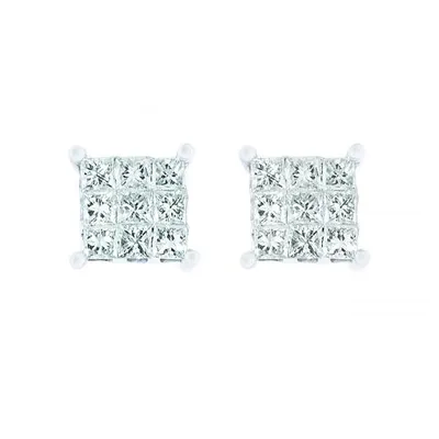 10K White Gold 0.25CTW Princessa Diamond Earrings