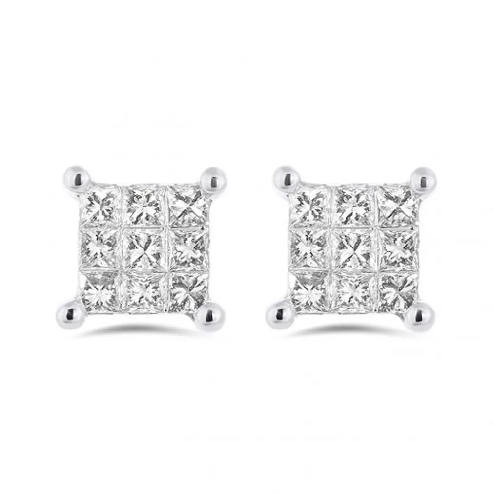 10K White Gold 0.50CTW Princessa Diamond Earrings