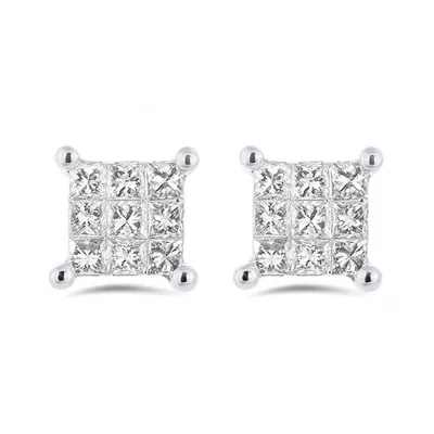 10K White Gold 0.50CTW Princessa Diamond Earrings