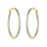 10K Yellow and White Gold Diamond Cut Hoop Earrings