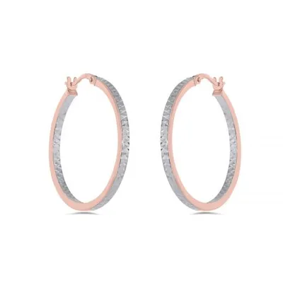 10K Rose and White 25mm Diamond Cut Hoop Earrings