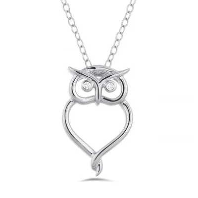 Sterling Silver Diamond Owl Pendant