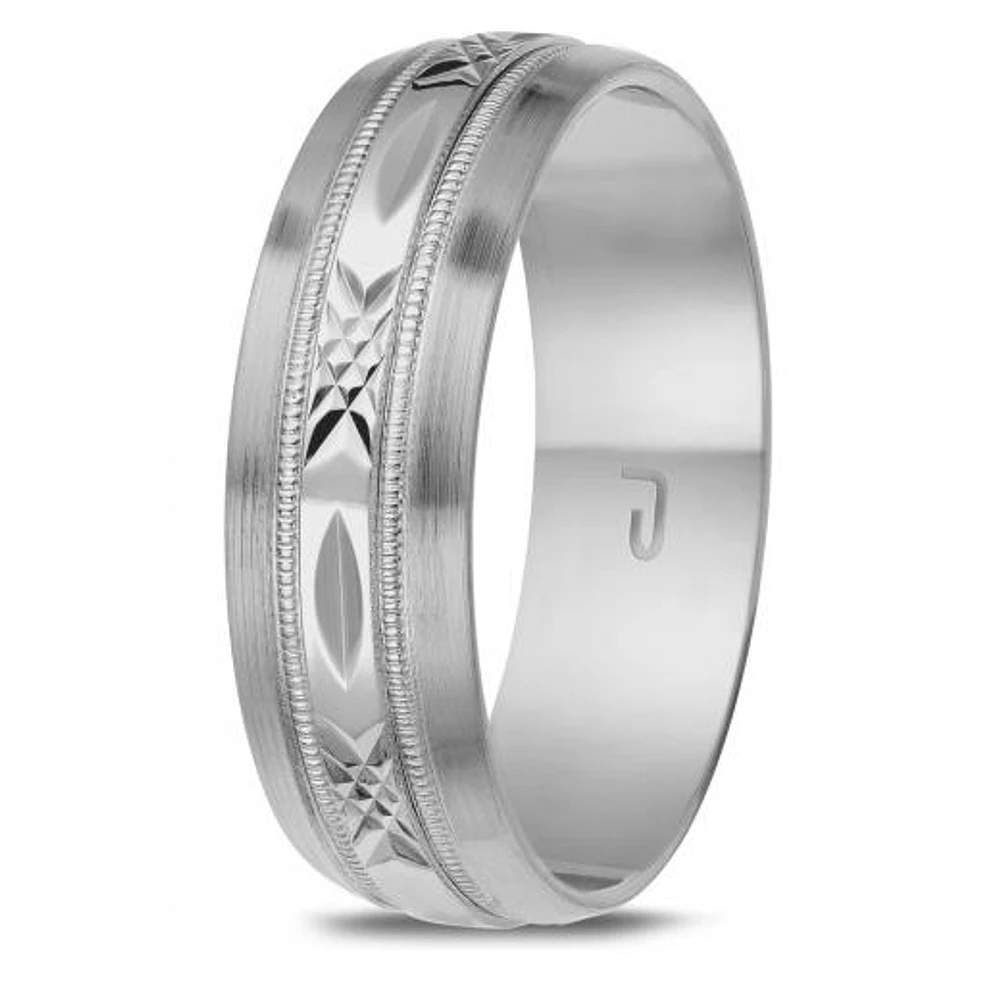 10K White Gold 6.5mm Carved Band