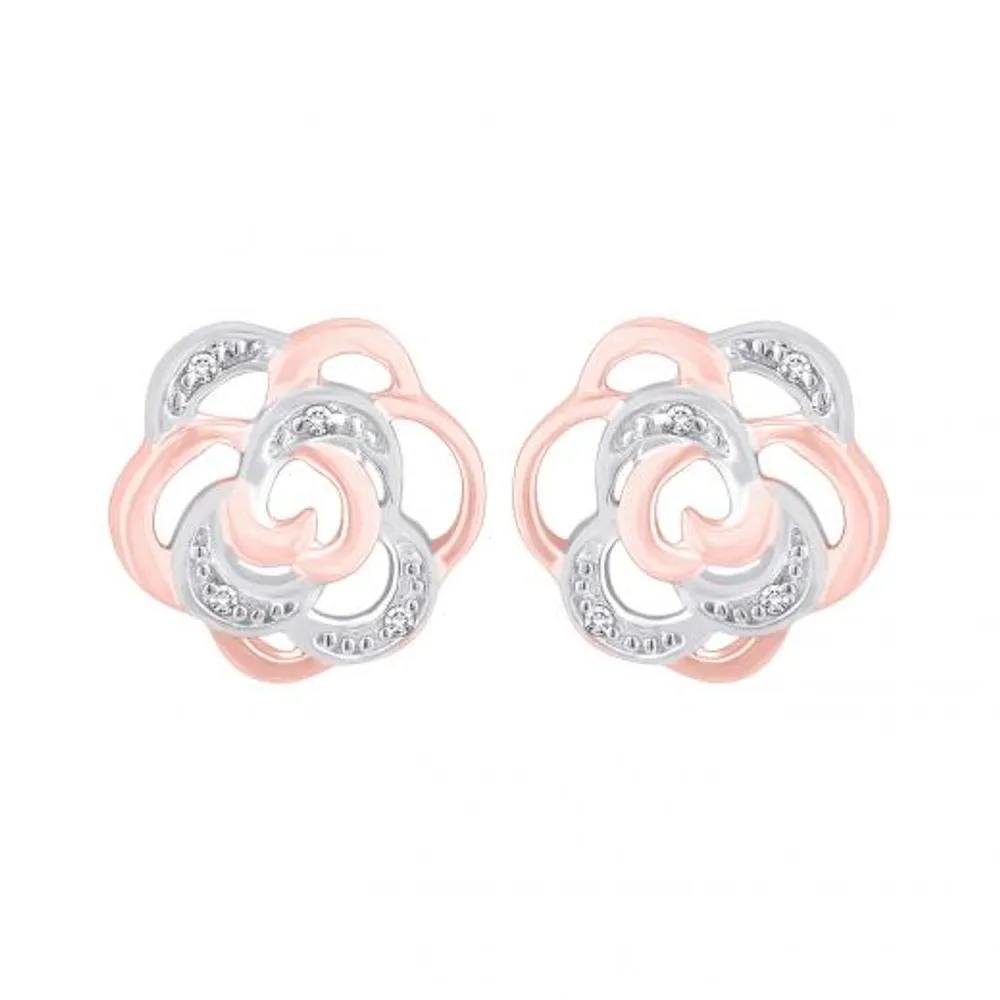 10K Rose Gold Diamond Flower Earrings