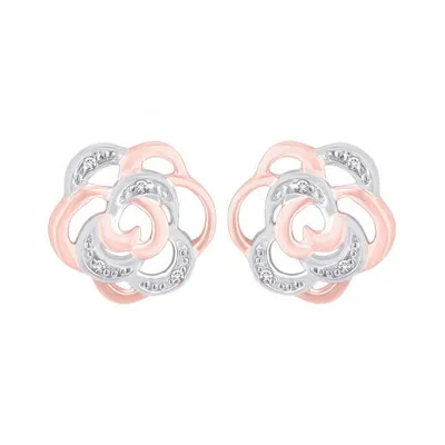 10K Rose Gold Diamond Flower Earrings