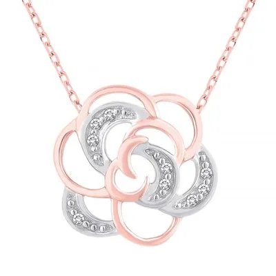 10K Rose Gold 0.03CTW Diamond Flower Pendant