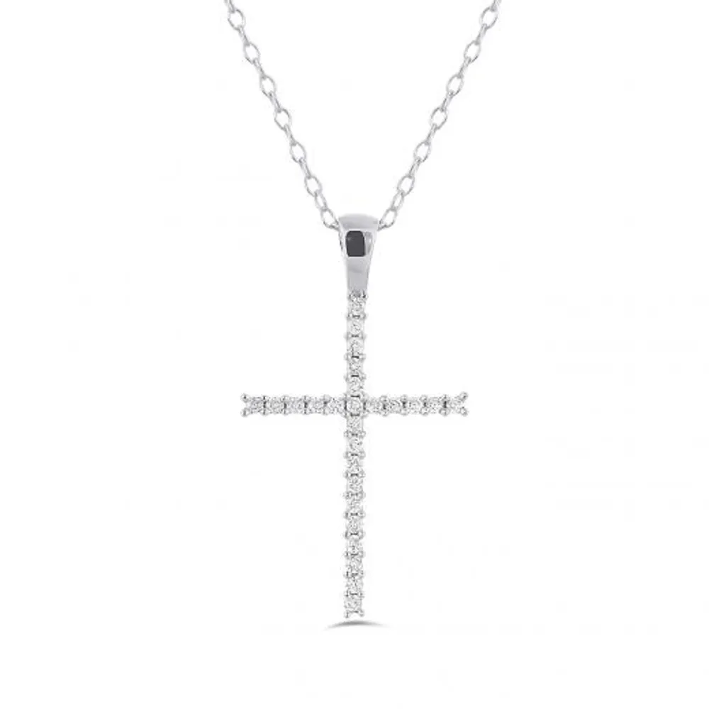 10K White Gold 0.10CTW Diamond Cross Pendant