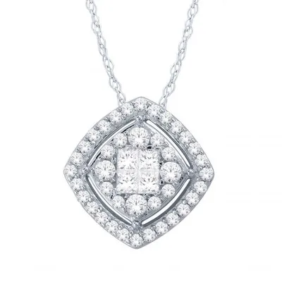 10K White Gold 0.50CTW Cushion Pendant