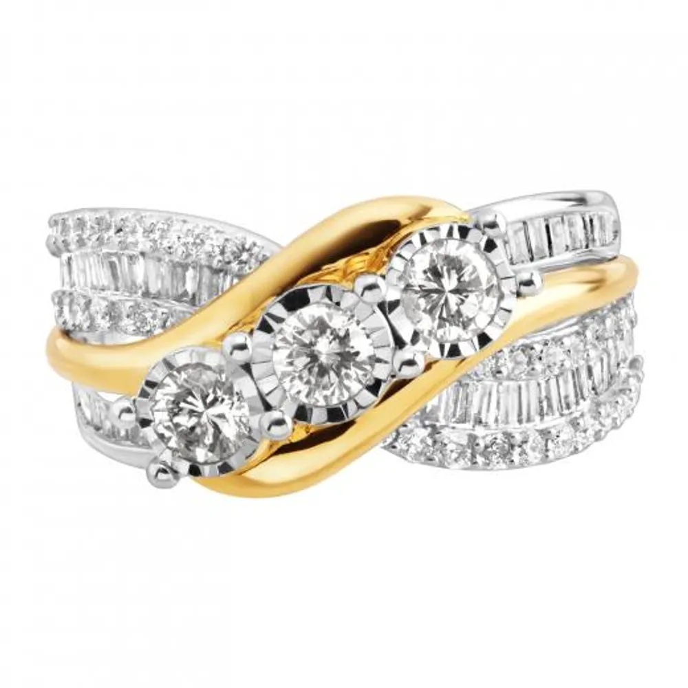 14K White & Yellow Gold 1.52CTW Three-Stone Ring