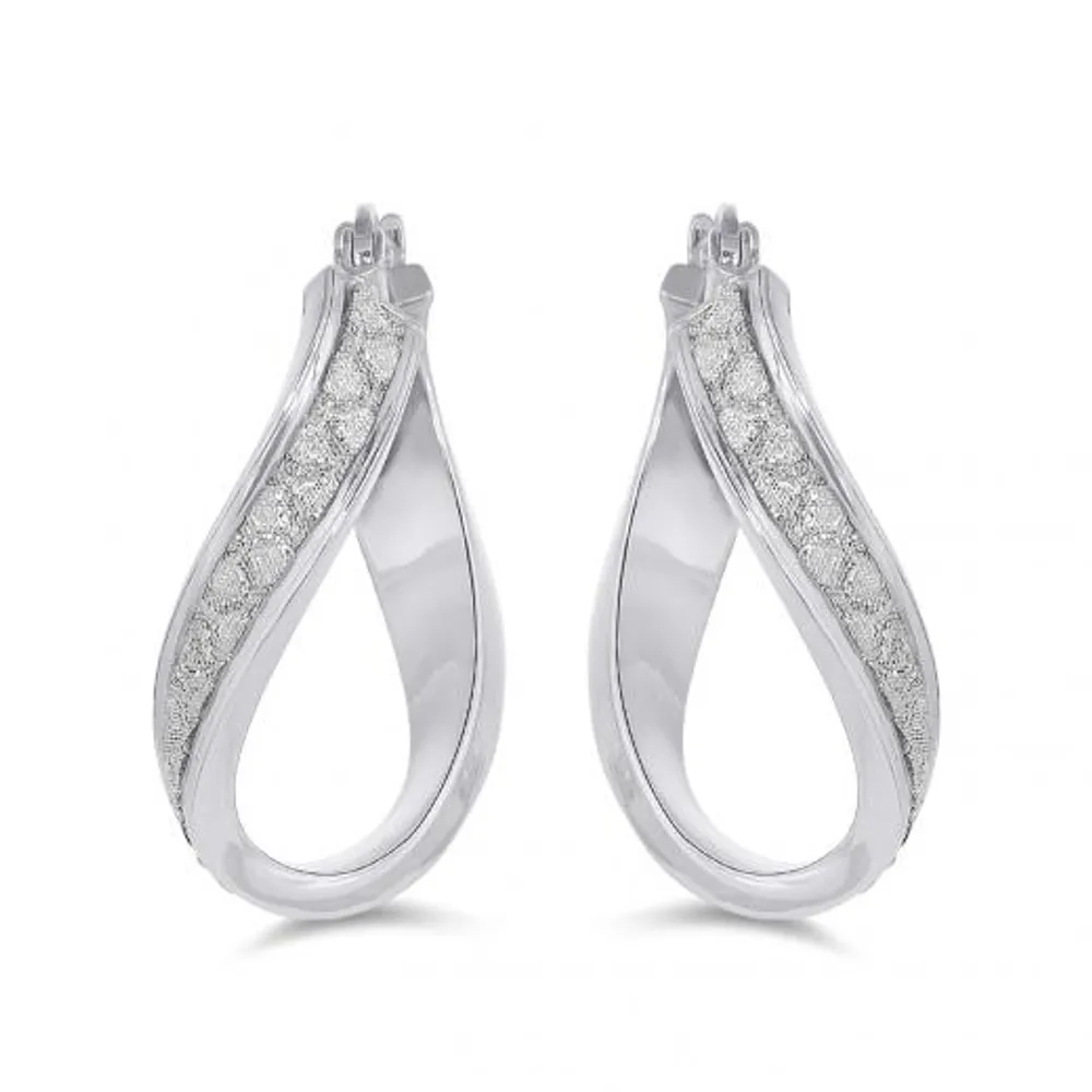 Sterling Silver Glitter Twist Hoop Earrings