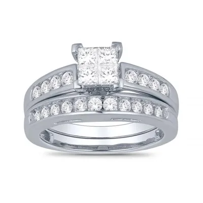 14K White Gold 1.00CTW Princessa Bridal Set