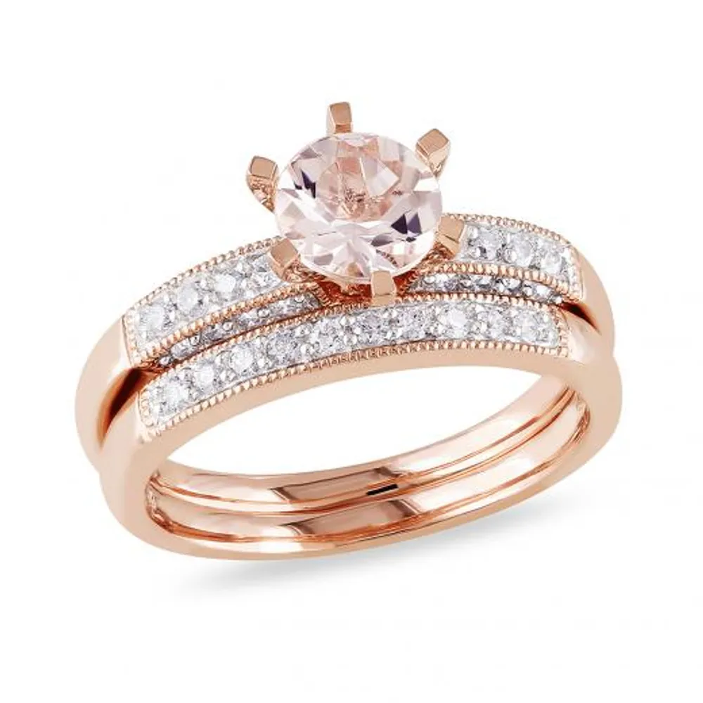 Julianna B 10K Rose Gold 0.33CTW Diamond & Morganite Bridal Set