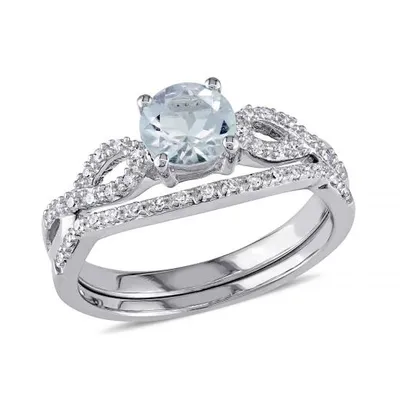 Julianna B 10K White Gold Aquamarine & Diamond Bridal Set