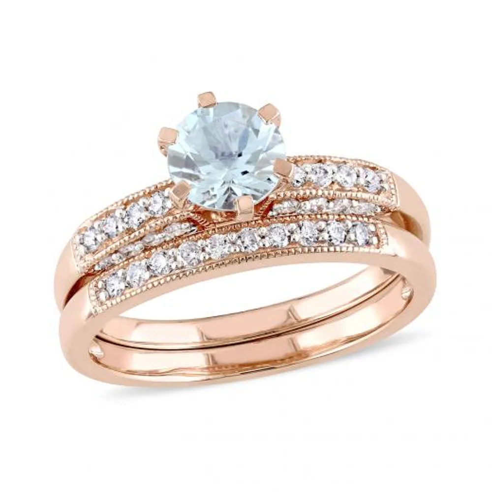 Julianna B 10K Rose Gold 0.33CTW Diamond & Aquamarine Bridal Set