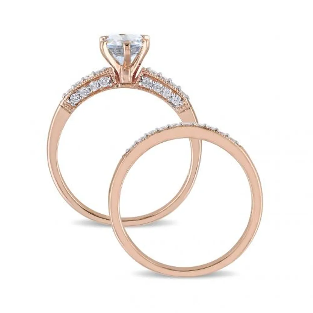 Julianna B 10K Rose Gold 0.33CTW Diamond & Aquamarine Bridal Set