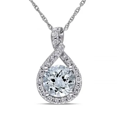 Julianna B 10K White Gold 0.25CTW Diamond & Aquamarine Pendant with 17" Chain