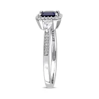 Julianna B 14K White Gold Blue Sapphire, White Sapphire & Diamond Ring