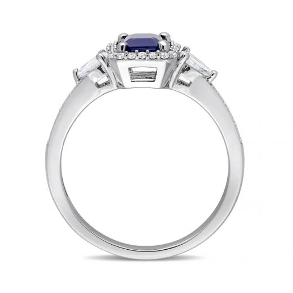 Julianna B 14K White Gold Blue Sapphire, White Sapphire & Diamond Ring