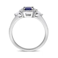 Julianna B 14K White Gold Blue Sapphire, White Sapphire & Diamond Ring