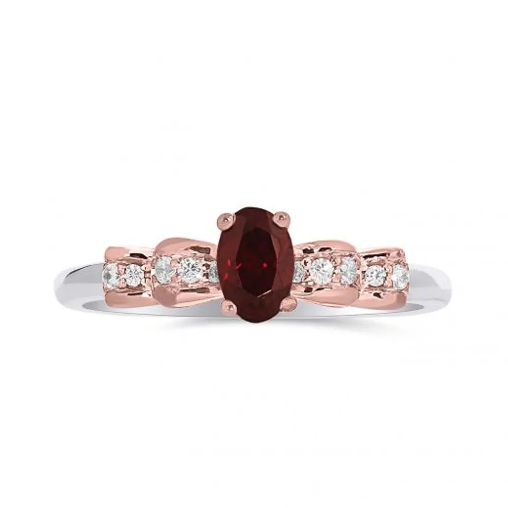 Enchanted Disney Sterling Silver 10K Rose Gold Diamond & Garnet Ring