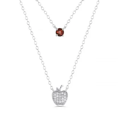 Enchanted Disney Sterling Silver 0.09CTW Apple Diamond & Garnet Necklace