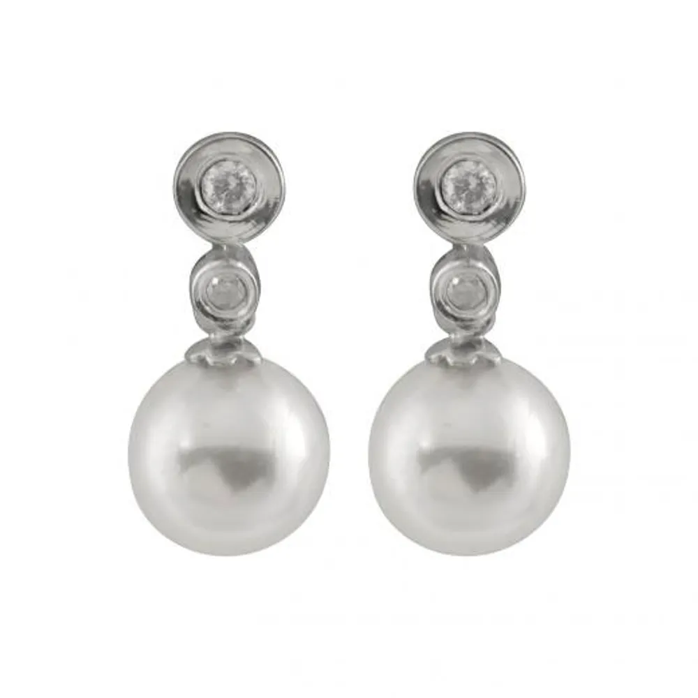 14K White Gold Round 7-7.5mm Chinese Akoya Pearl & Diamond Earrings