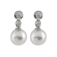 14K White Gold Round 7-7.5mm Chinese Akoya Pearl & Diamond Earrings