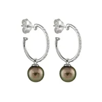 14K White Gold 8mm Tahitian Pearl & Diamond Drop Earrings