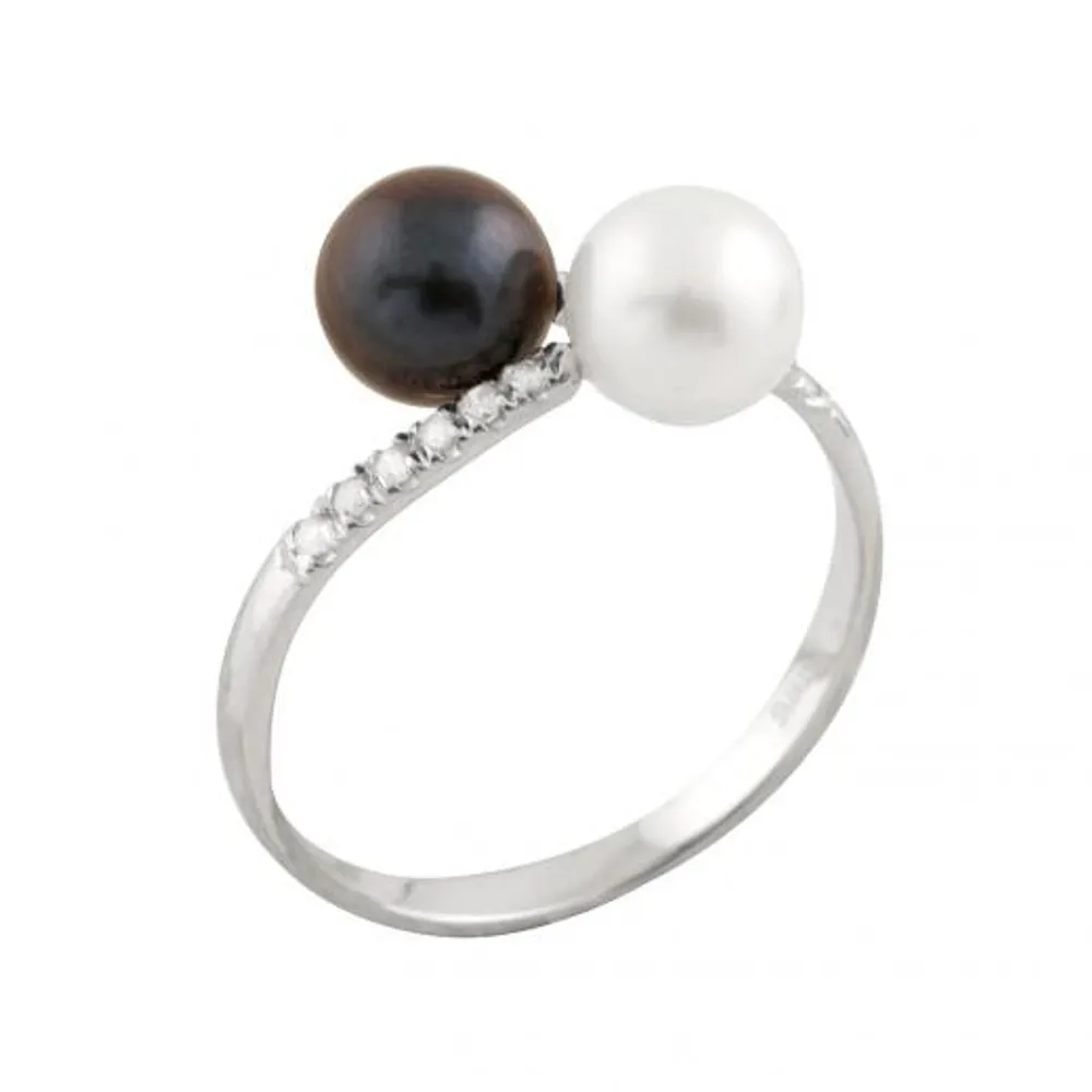 14K White Gold 6-7mm Akoya Pearl & Diamond Ring