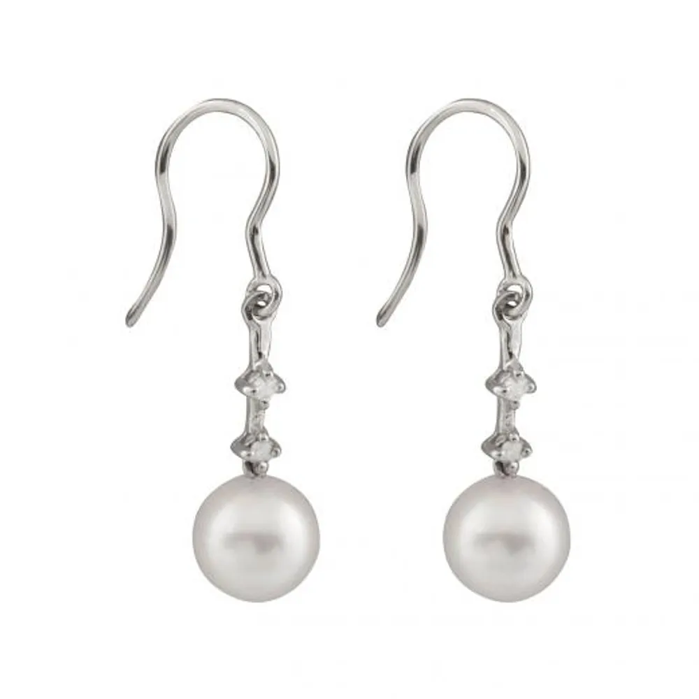 14K Gold 7-8mm Akoya Pearl & Diamond Earrings