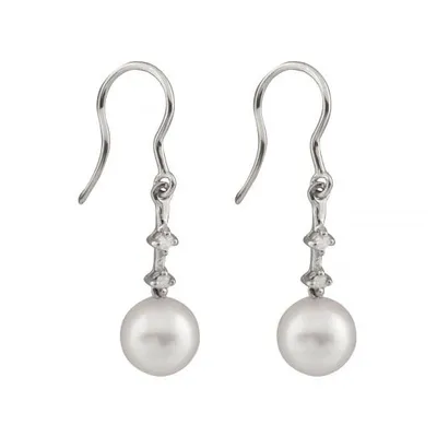 14K White Gold 7-8mm Akoya Pearl & Diamond Earrings