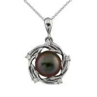 14K White Gold 8mm Tahitian Pearl & Diamond Pendant