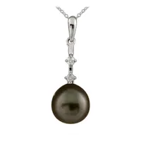 14K White Gold 8mm Tahitian Drop & Diamond Pendant