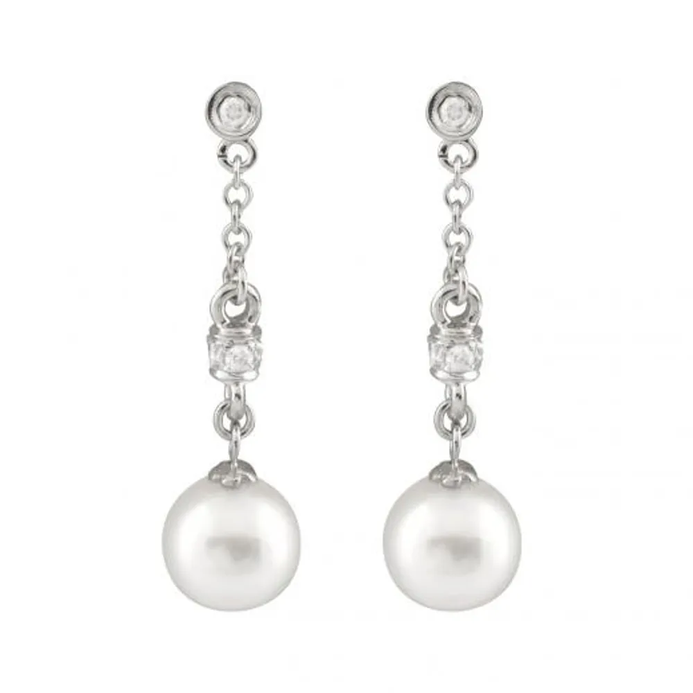 14K Gold 7-8mm Akoya Pearl & Diamond Earrings