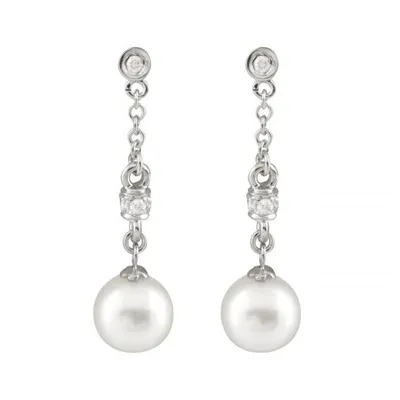 14K White Gold 7-8mm Akoya Pearl & Diamond Earrings